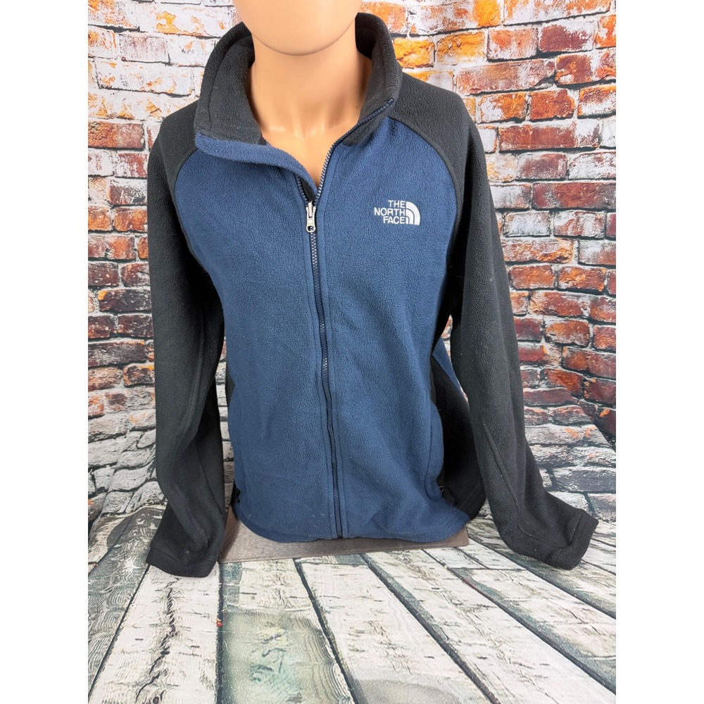 The North Face Mens Full Zip Fleece Jacket Navy Blue Black Colorblock Large